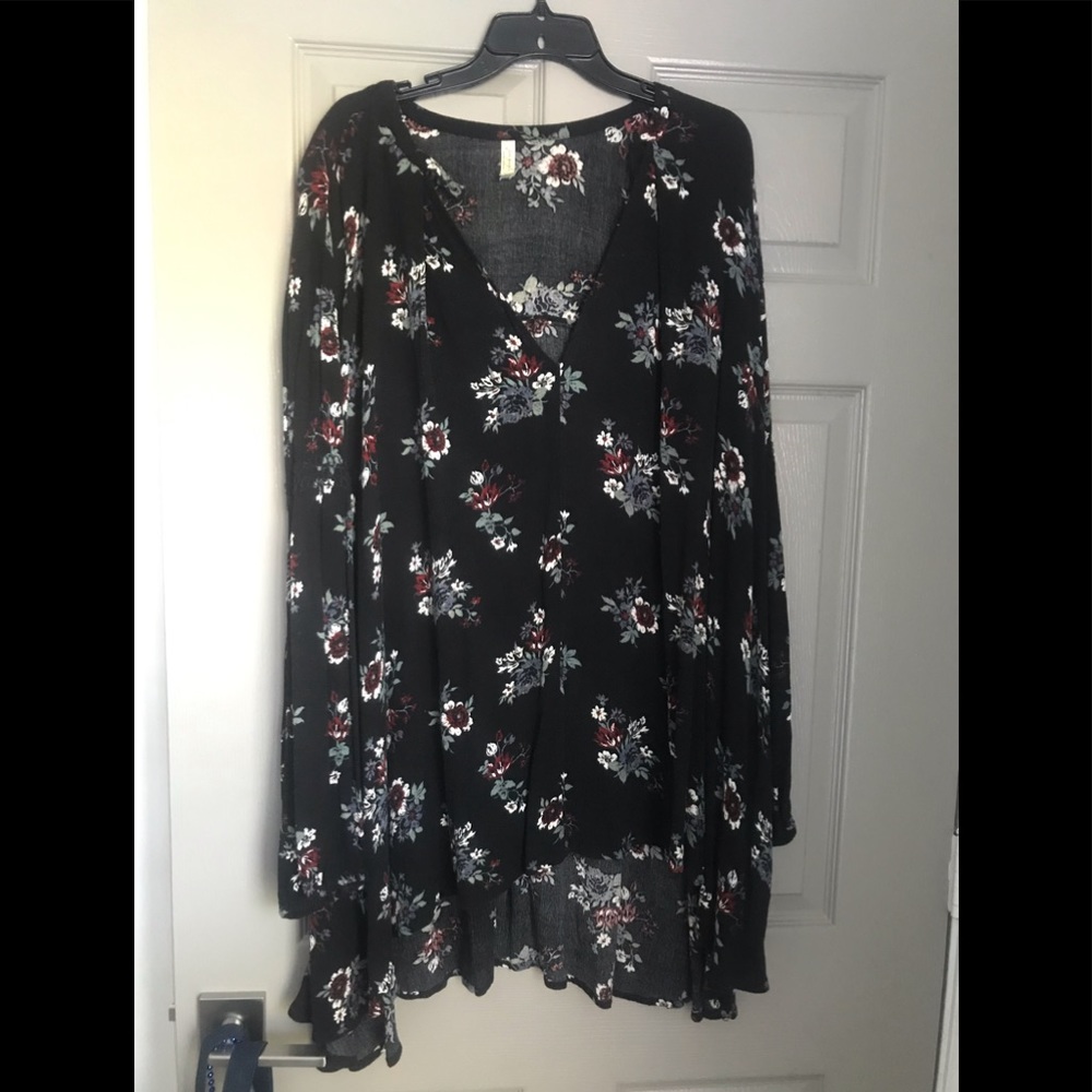 Free People Black and Floral Tunic